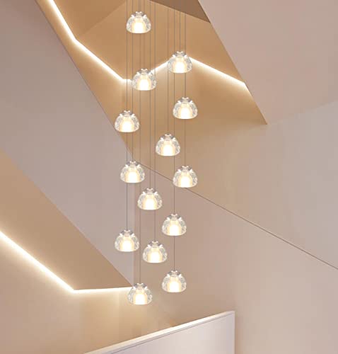 Dolria 14 Lights Modern Led Crystal Light Bubble Chandelier Light Fixture For High Ceiling Living Room Foyer Silver Chrome Finished Raindrop Pendant Lighting, Warm Light #TOP5
