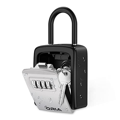 ORIA Key Box Outdoor, Secure Key Storage, Key Safe with Combination, Weatherproof Key Storage Padlock Box with Removable Hook