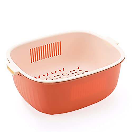 Cesta de drenaje para colador de cocina, juego de tazones para colador 2 en 1, plástico PP libre de BPA, doble capa desmontable, para lavar verduras y frutas Cover