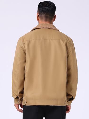 Men's Winter Coat Collared Button Front Fleece Lining Cargo Trucker Jacket3