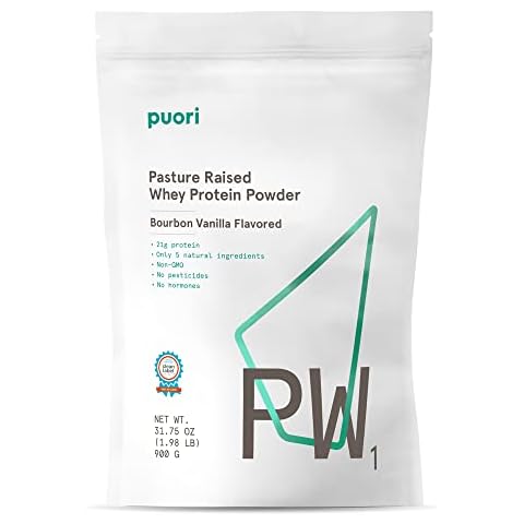 Puori Whey Protein Powder - Bourbon Vanilla - PW1 Pasture Raised, Grass-Fed & Non-GMO - 100% Natural and Pure for Muscle Growth - 21g Protein 1.98lbs - Gluten-Free Cover