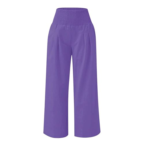 Girls Baggy Cotton Linen Pants Elastic High Waist Wide Leg Flowy Lightweight Palazzo Trousers with Pockets for Teen3