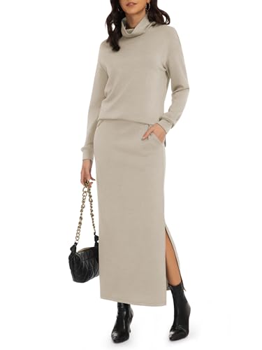 Casly Lamiit Womens 2 Piece Skirt Set Winter Lounge Turtleneck Top Pocket Long Skirts...
