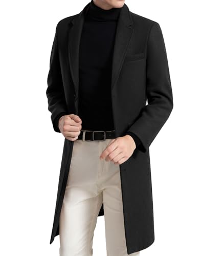 Image of FTIMILD Mens Wool Blend Long Trench Coat Notch Lapel Single Breasted Overcoat with Pockets