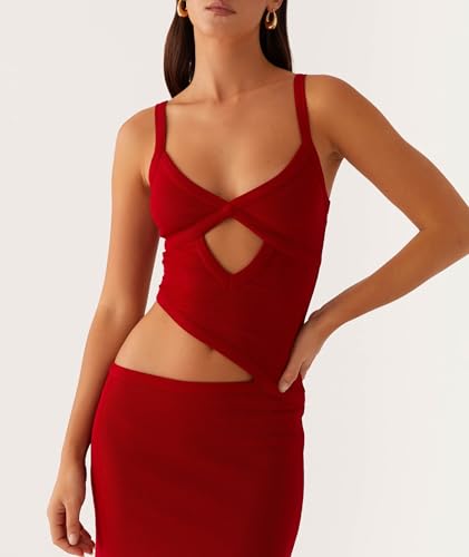 Image of NUFIWI Women Bodycon Spaghetti Strap Cutout Maxi Dress Hollow Sexy Fitted Dresses Sleeveless Stretch Slip Long Dress