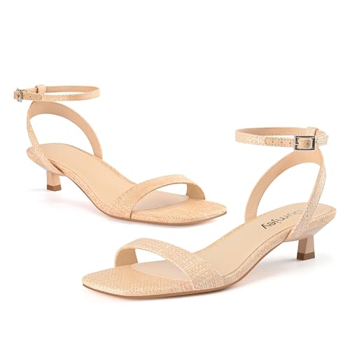 Image of Women Kitten Heel Sandals Ankle Strap Heeled Sandals Square Open Toe Dress Party Shoes