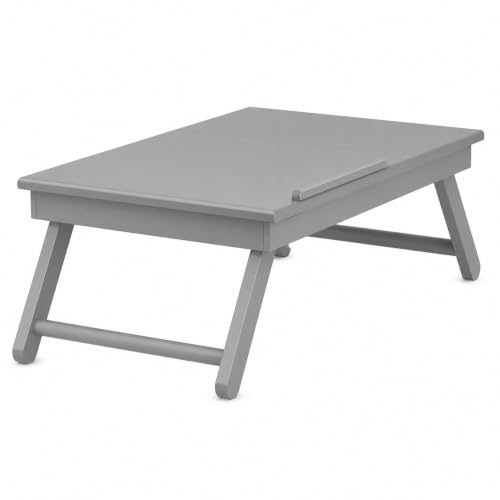 Image of Wooden Laptop Table Standard Adjustable Study Table with Laptop, Portable Lap Desk, Multifunctional Bed Table with Drawer and Folding Legs (Grey)