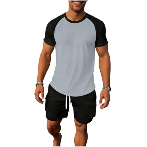 Casual Tracksuit for Men Colorblock Sleeveless Workout Tee Shorts Set 2 Piece Outfits Fashion Gym Sweatsuits