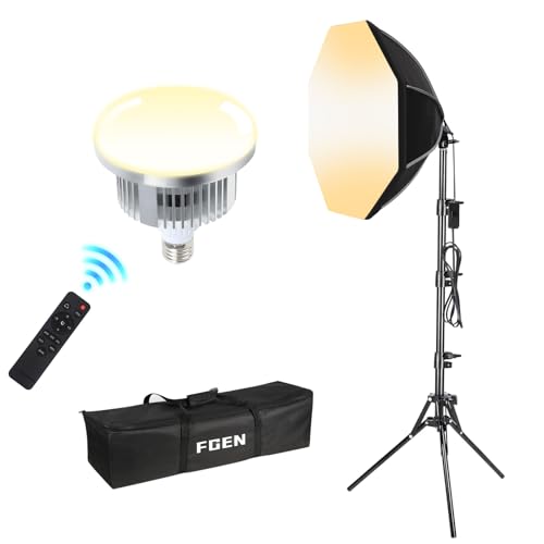FGen Oktagonale Softbox Fotostudio Set,1x50cm Soft Box Kabellänge 300cm mit 60W 3000-6500K LED Lampen,150cm Verstellbarer Lichtständer für...