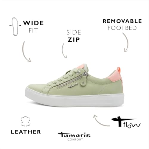 Tamaris Damen Wide Fit Damen Sneaker flach mit Reißverschluss Freizeit, grün (Mint), 37 EU – Ansicht 4