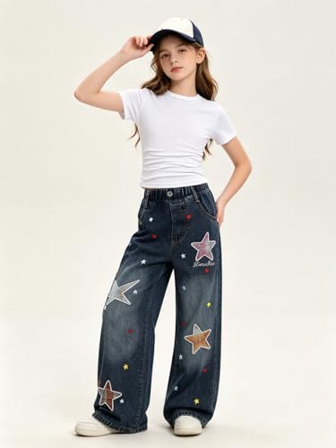 Image of Size 7-14 Years Girls 2 Piece Outfits Bow Short-Sleeved Top and Jeans Pants Clothing Set