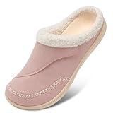 LeIsfIt Slippers for Women Wide Diabetic Slippers Adjustable Memory Foam House Slipper Warm Slip on House Shoes with Non-slip Sole Indoor Outdoor Pink Size 9