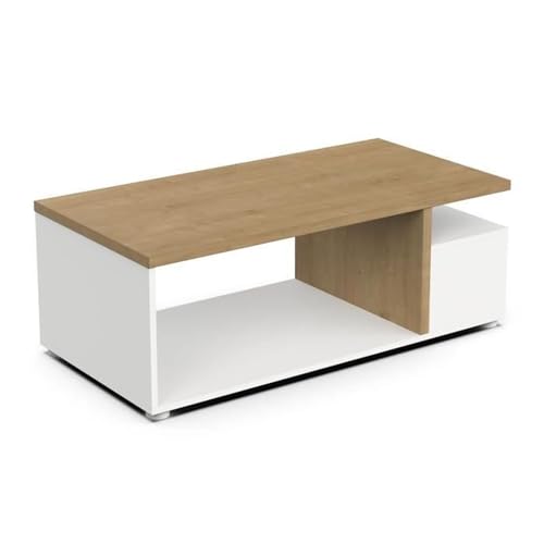 Table Basse en Bois 3 Niches – Style Scandinave – Coloris Blanc Mat & Chêne Hamilton - 91 x 50 x 37 cm