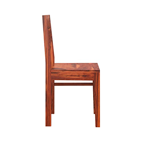 Image of CNC Wooden Dining Chairs Set of 2 for Kitchen & Dining Room, Two Seats, Solid Sheesham Wood, Honey Finish