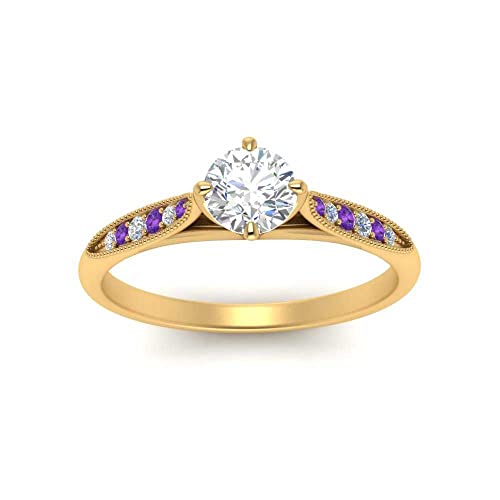 Image of Choose Your Gemstone Compass Point Ring Yellow Gold Plated Round Shape Vintage Engagement Rings Ornaments for Wife Symbol of Love Clarity Comfortable US Size 4 to 12