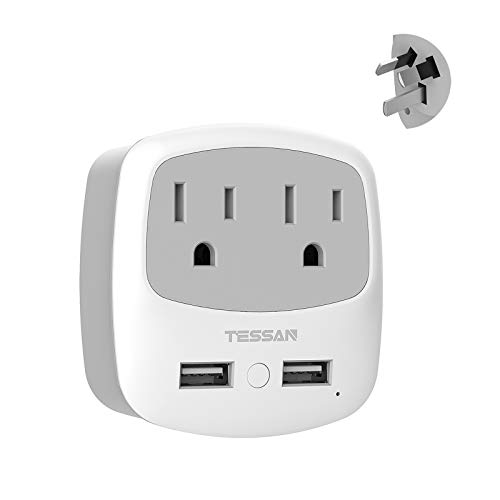 European Travel Plug Adapter Converter, TESSAN International Power Plug Converter with 2 USB, Type C Outlet Adaptor Charger for US to Most of Europe EU Iceland Spain Italy France Germany Gra