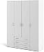 Dmora Armadio Guardaroba a Quattro Ante e Tre cassetti, Colore Bianco, cm 154 x 59 x h200