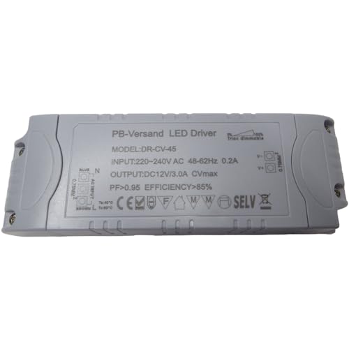 Dimmbarer LED Trafo 12V DC 1-45 Watt Netzteil dimmbar Treiber Transformator für Dimmer G4 MR16 GU5.3