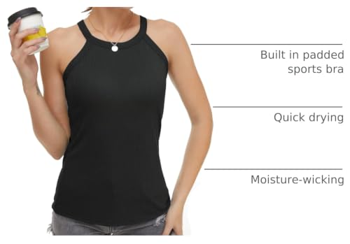 Image of Womens Racerback Ribbed Tank Top Camisole with Built in Bra Sport Yoga Top