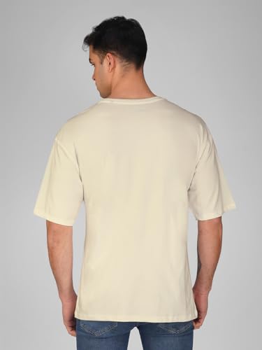 Image of crazymonk Oversized Baggy Fit Drop Shoulder Half Sleeves Round Neck Solid Pure Cotton T-Shirt for Men