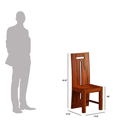 Image of T-Poster Wooden Dining Chairs Set of 2 for Kitchen & Dining Room, Two Seats, Solid Sheesham Wood, Honey Finish