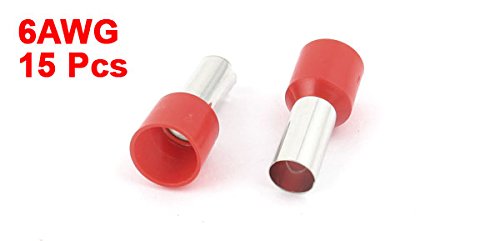 uxcell Wire Crimp Terminal Pre Insulated Ferrule E16-12 6AWG with 15 Piece, 16 mm, Red