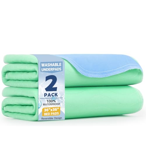 Image of Washable Underpads 36 inchx36 inch(2 Pack)- Dual-Sided & Ultra-Thick, Heavy Duty Waterproof Nursing Pads Incontinence Bed Pads, Reusable Washable Pee Pads for Dogs, Diaper Changing & Adults Pads