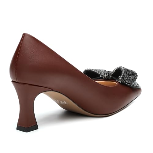 Image of Heels for Women Closed Patent Pointed Toe Bow Pumps Slip on Kitten Low Heels Wedding Party Dress Office Shoes 2.5Inch