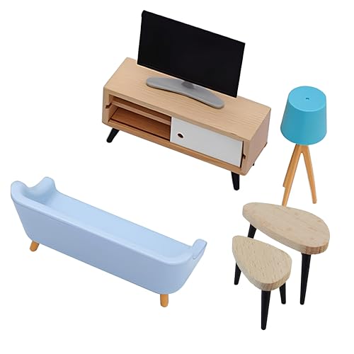 Accessoires Miniatures Maison De Poupées, 6 Pcs Ensemble De Meubles Maison en Bois Salon, Jouet De Décoration De Maison De Poupée 1/12 Enfants Simulation...