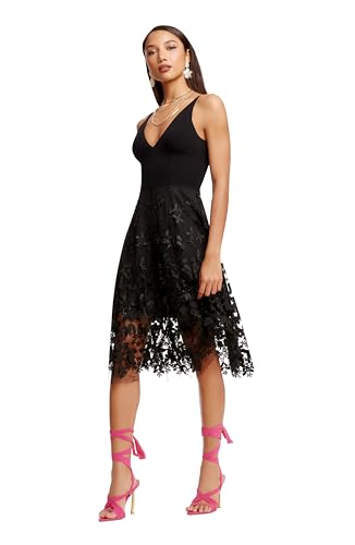 Image of Dress the Population Women's Darleen Sleeveless Plunging Neckline Fit and Flare Midi Dress