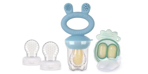 Haakaa Baby Fruit Food Feeder with Mini Freezer Nibble Tray Combo & Silicone Replacement Pouch(Blue & Large Size) image 4