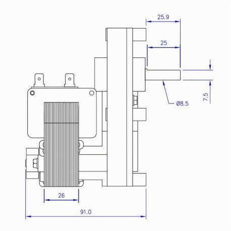 MOTORÉDUCTEUR POUR POÊLE À GRANULÉS T3 2 TR/MIN, COLIS 25 MM, ALBERO 8,5 MM, MELLOR - NORDICA - XIANG - LINCAR