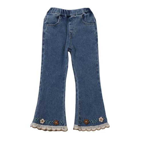 Flower Jeans for Girls Ruffle Wide Leg Kids Stretch Baggy Denim Pants High Waisted Cute Fall Clothes Y2k Outfits with Pockets