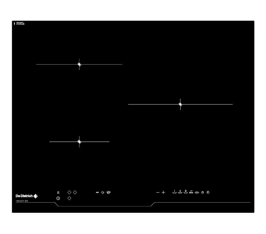 Plaque à Induction DE DIETRICH DTI1116B - 3 Foyers - 28 cm/4600 W - Boost - ICS - Commandes Sensitives - Pack 10 Sécurités - Design Vitrocéramique Noir