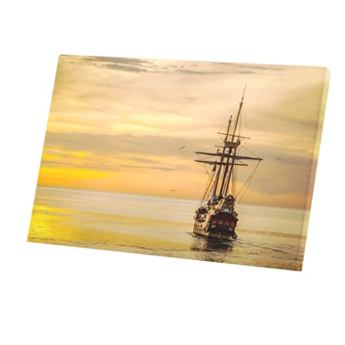 Tableau Bateau Ancien Toile Imprimée Coucher de Soleil Galion Pirate 90x60cm