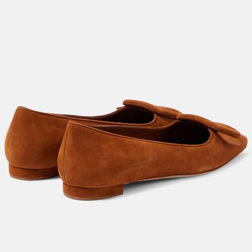 Women's Sexy Pointed Toe Ballet Flats Fashion Suede/Crocodile Slip On Dressy Flats Closed Toe Evening Wedding Office Low Heel Shoes for Women Brown Suede Size 8.52