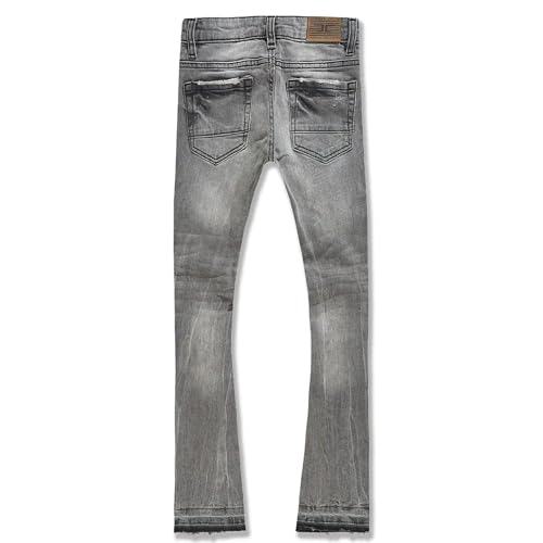 Boys Stacked Denim with Shreds on Knees Jeans (Smoked Grey)2