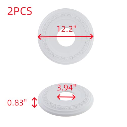 Image of Woogim 2PCS Non-Split Ceiling Medallion for Light Fixtures, White, 12.2Inch
