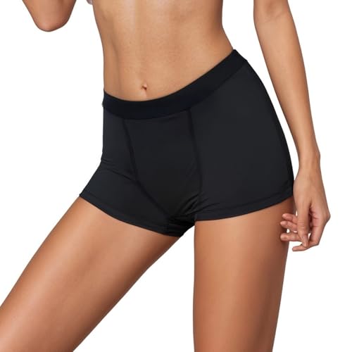 Traje de baño para mujer y hombre, cómodo, de cuatro capas, a prueba de fugas, diseño de lunares, para playa, piscina, deportes, ropa deportiva, Negro , L