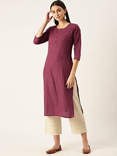 Image of Saanjh Women's Fit Straight Cotton Blend Long Kurta, 3 /4 Sleeve, Knee Length Kurtis, Casual and Office Wear