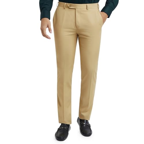 Image of Raymond Men Slim Fit Solid Pattern Polyester Blend Pleatless Formal Trouser