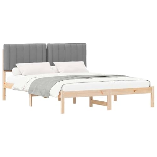 Gecheer Bettgestell mit gepolstertem Kopfteil Hellgrau 160 x 200 cm, Bettrahmen Holzbett Doppelbett für Wohnungen Schlafzimmer Gästehaus878034