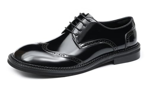 Santimon Mens Patent Leather Oxfords Formal Dress Shoes - Fashion Square Toe Wingtip Brogue Suit Shoes for Prom Wedding Business Causal