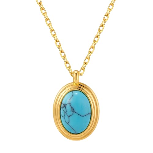 Jean Beau Gold Boho Turquoise Stone Pendant Necklaces...