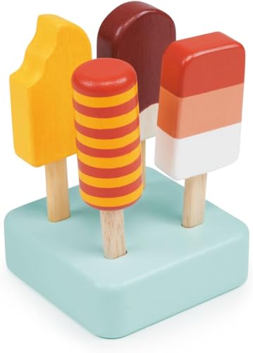 Mentari Toys - Sunny Ice Lolly Stand - 5pc Wood Ice Lolly Popsicle Play Food Set with Base - Pretend Play Food Accessories - Encourage Role Play and Develop Social Skills - Gift for Toddlers - Age 2+
