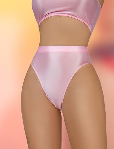 FEOYA Women Sexy Oill Glossy Bikini Briefs High Waist Cheeky Panties See Through Sheer Bottoms Underwear for Club Party2