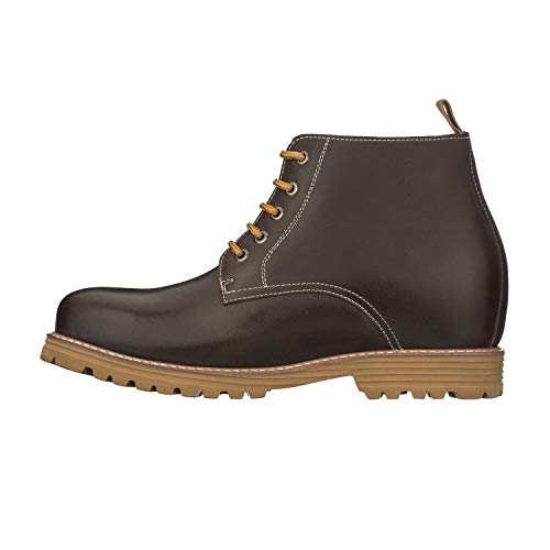 Image of CALTO Men's Invisible Height Increasing Elevator Shoes - Dark Brown Premium Leather Lace-up Round-toe Work Boots - 3.4 Inches Taller - S8752 - Size 6 D(M) US