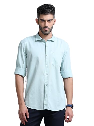 Image of Men Slim Fit Solid Spread Collar Casual Shirt