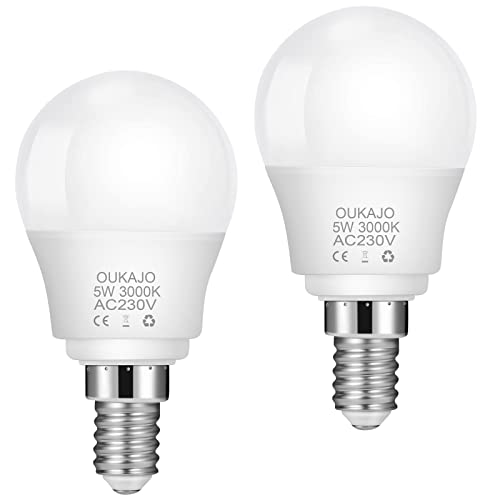 E14 LED Light Bulb,5W,40W Equivalent,3000K Warm White,Small Edison Screw,CRI>80,Non Flicker,Non Dimmable,2 Pack