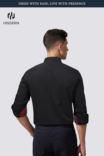 Image of HISDERN Mens Business Dress Shirts Long Sleeve Casual Button Down Shirt Formal Inner Collar Contrast Shirt for Men Wedding